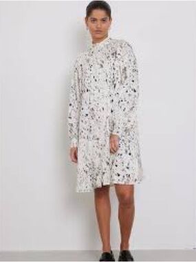 Minimum Womens White Speckle Print Long Sleeve Mini Dress Sz 36